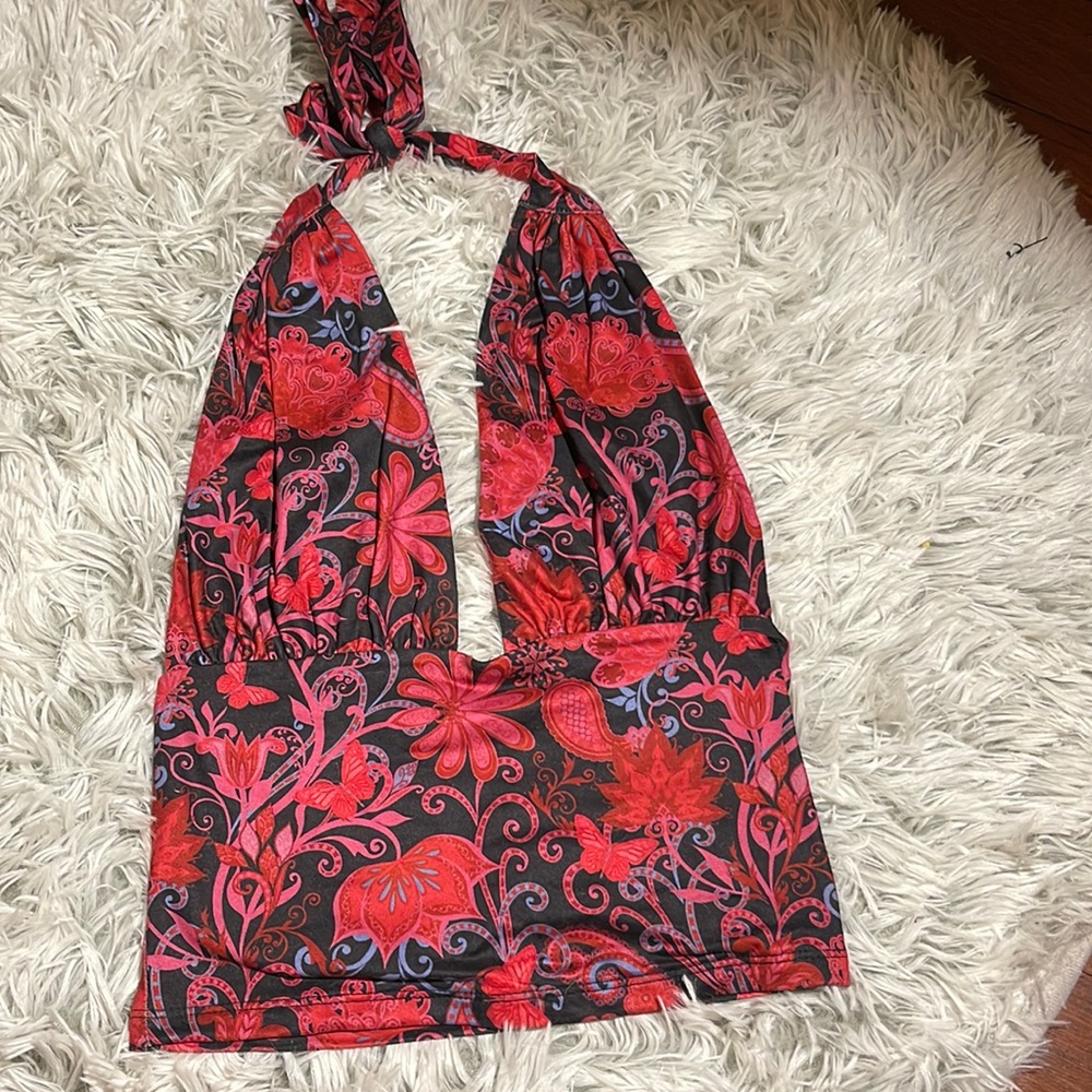 halter top with butterfly’s and flower design.